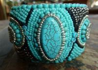 Bead Embroidery - Turquoise Cuff - Assorted Beads